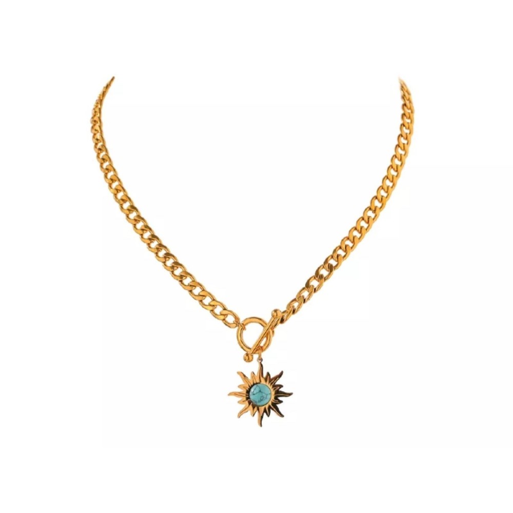 Sunflower Pendant Necklace Stainless Steel Chain Choker
